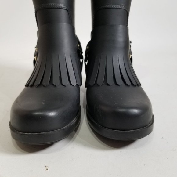 Massimo Dutti Rain Boot Tall Rubber Fringe Black Ring Strap US 6.5  EUR 37 - Picture 4 of 16